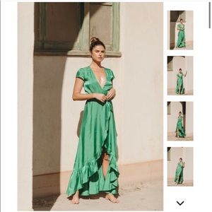 XlX Palms Green Silk Wrap Maxi Dress size 1 NWT